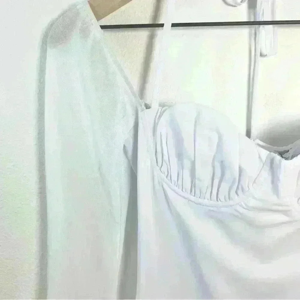 NWT Princess Polly | Dyer Sheer Sleeve White Mini Dress Low Impact | Size US 2 - Picture 6 of 16